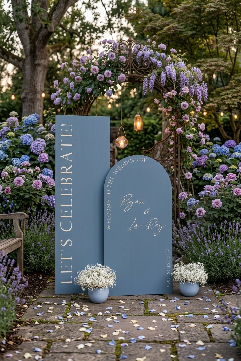 Wedding Signage Combo — A1 Arch Welcome Sign & A0 "Let's Celebrate" Sign