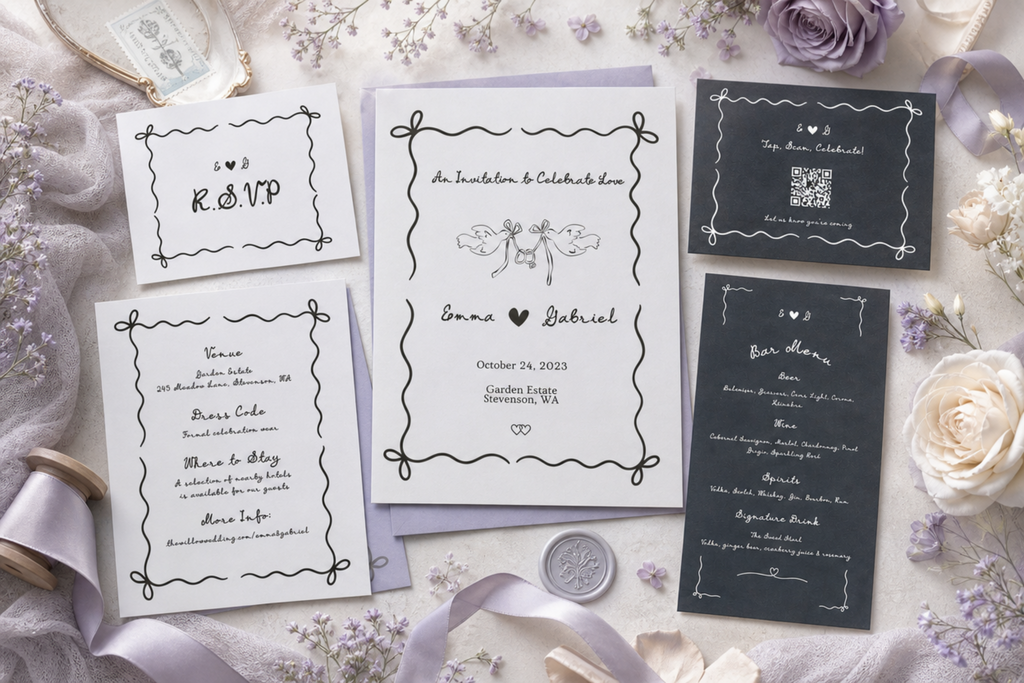 Ribbon & Ink — Hand-Drawn Wedding Invitation Suite