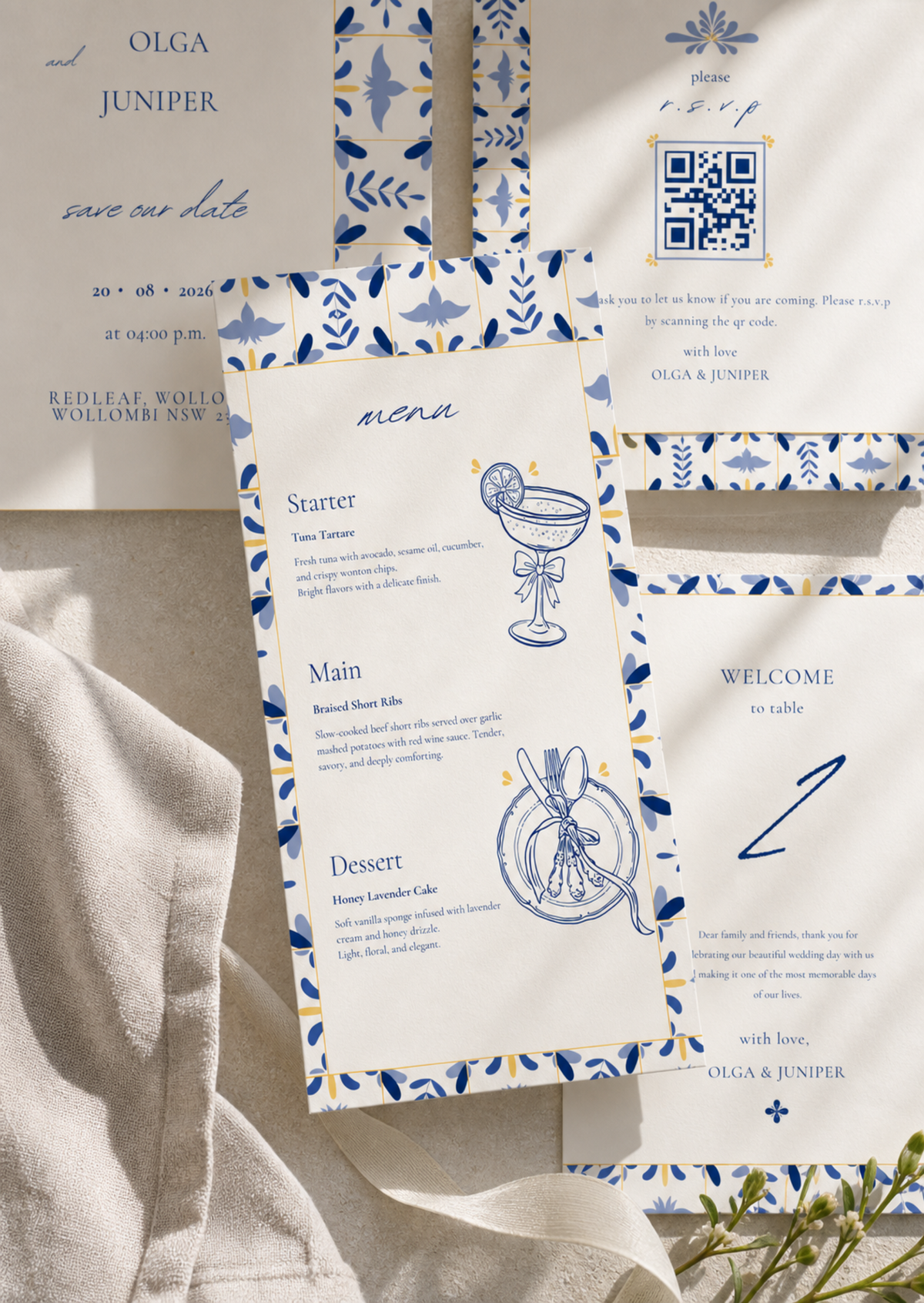 Indigo Folk — Mediterranean Wedding Invitation Suite