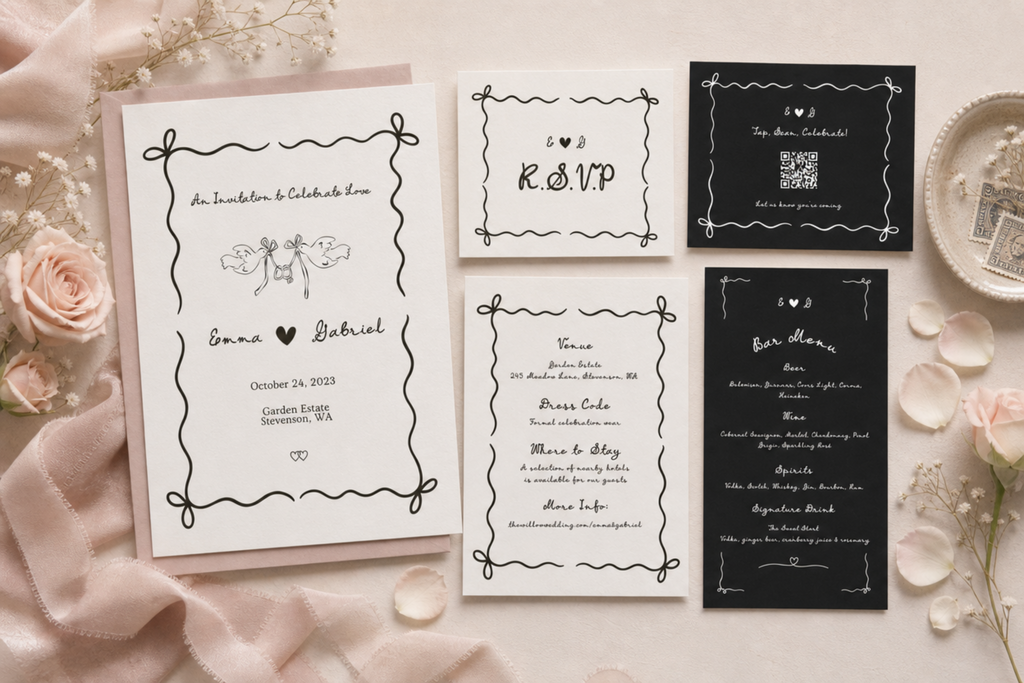 Ribbon & Ink — Hand-Drawn Wedding Invitation Suite