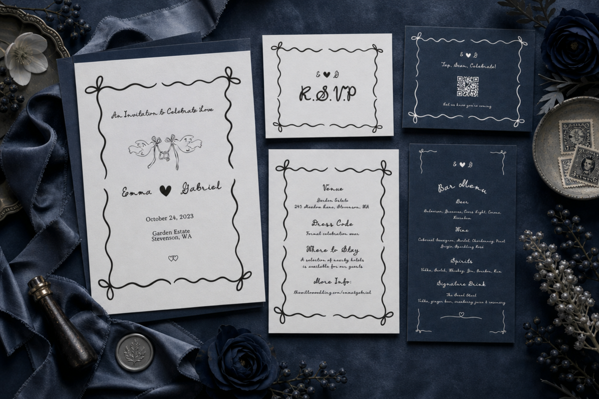 Ribbon & Ink — Hand-Drawn Wedding Invitation Suite