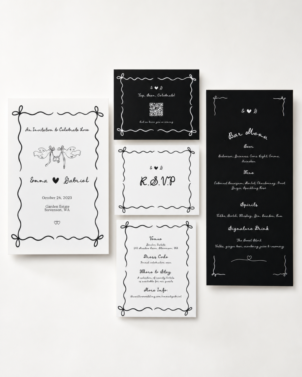 Ribbon & Ink — Hand-Drawn Wedding Invitation Suite