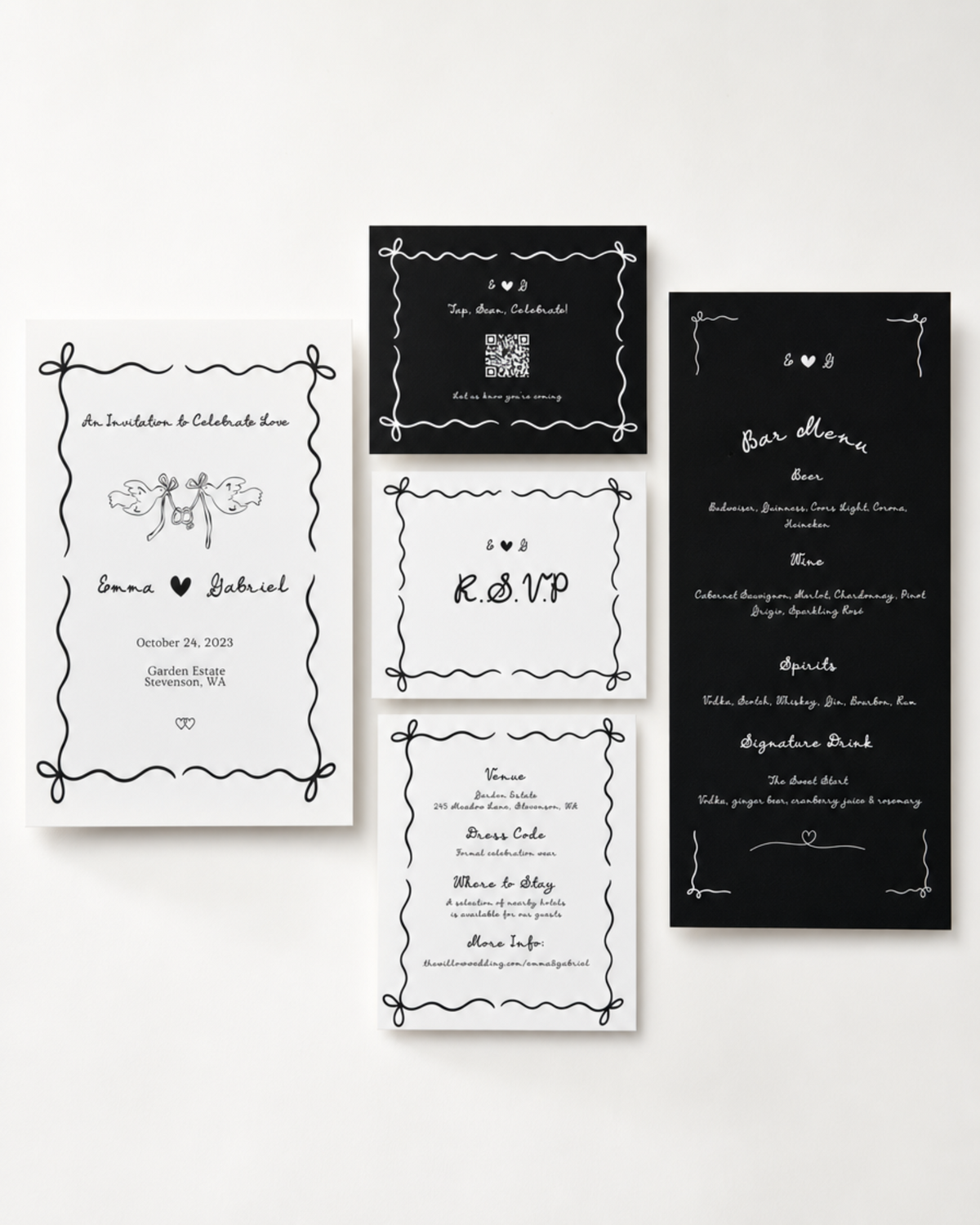 Ribbon & Ink — Hand-Drawn Wedding Invitation Suite