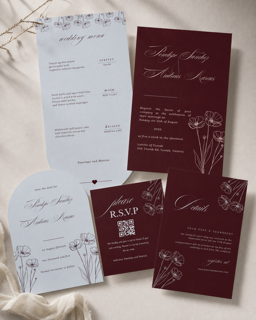 Claret & Sky — Autumn Wedding Invitation Suite